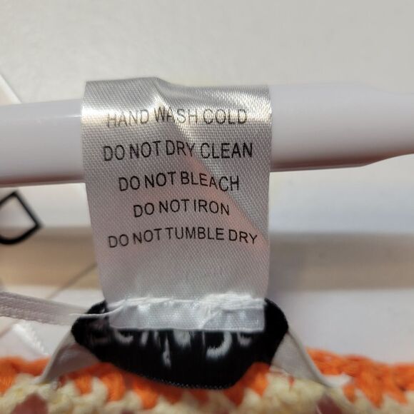 Davi & Dani Multicolor Orange Pink Crochet Halter Layered Wrap Tie Waist Dress - Picture 11 of 13